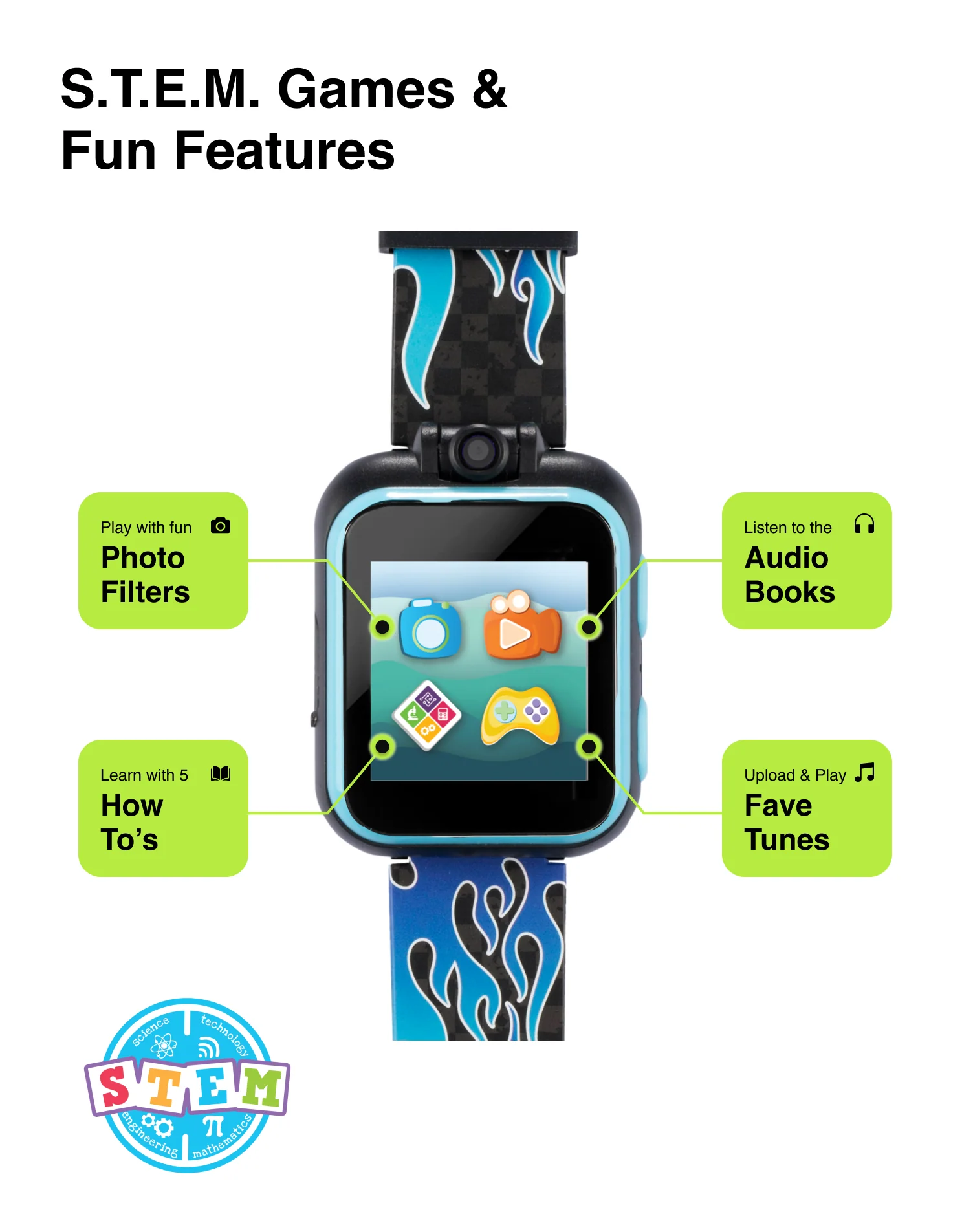 PlayZoom 2 Kids Smartwatch & Earbuds Set: Blue Racing Flames - Image 3