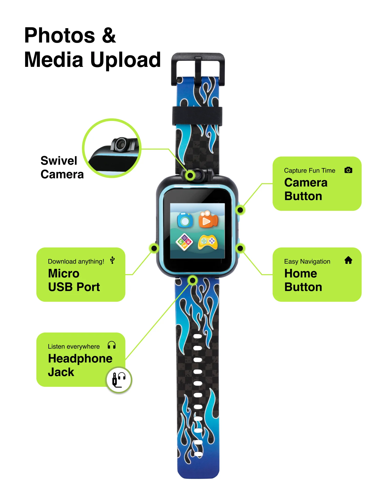 PlayZoom 2 Kids Smartwatch & Earbuds Set: Blue Racing Flames - Image 4